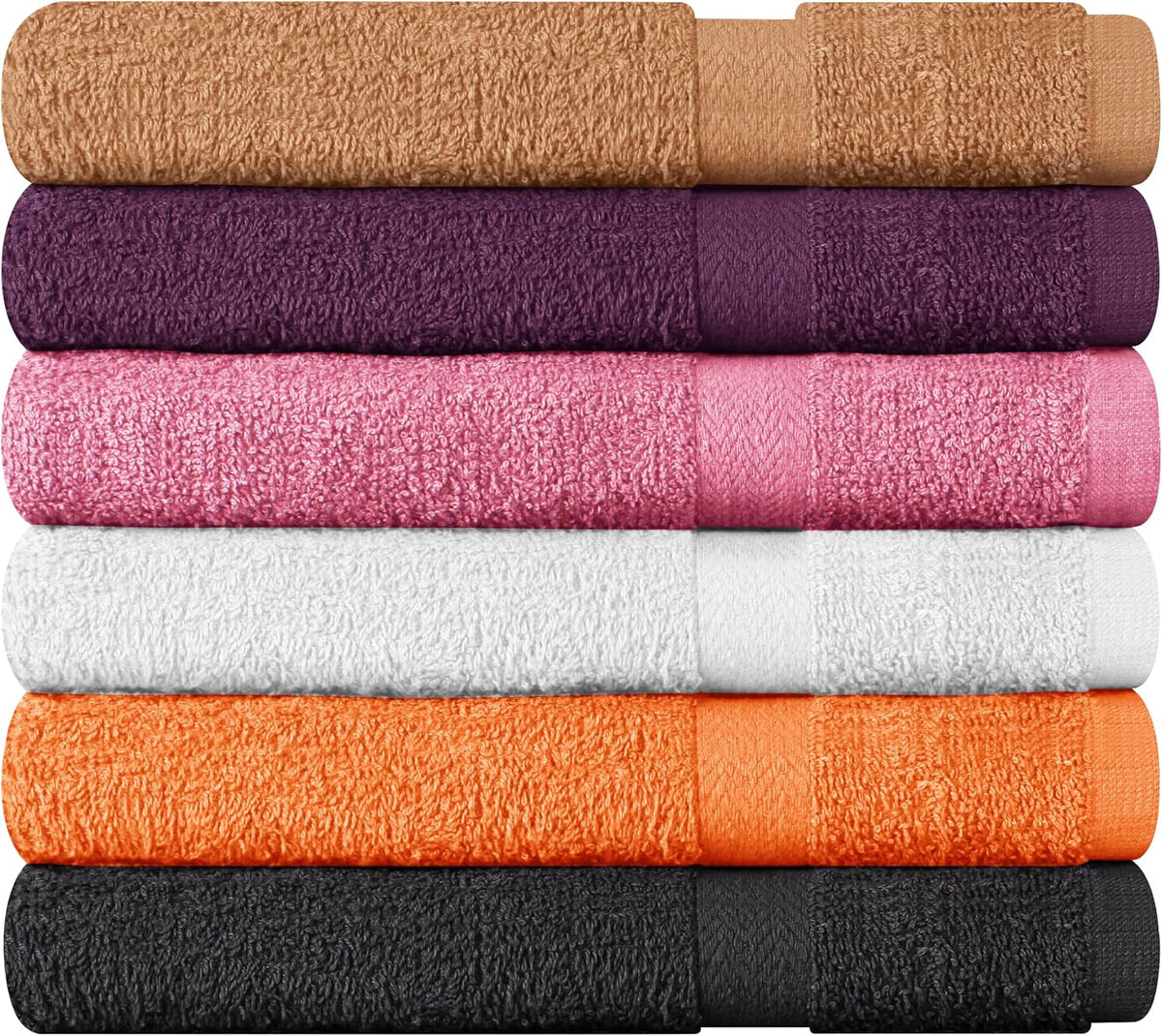 Towel and Linen Mart 100% Cotton 6 Pack Bath Towel Set, Quick Dry, Super Absorbent, Light Weight, Soft, (27 x 54 Pack of 6) (27 x 54 6 Pack, Plum, Pink, Beige, Grey, White, Peach)