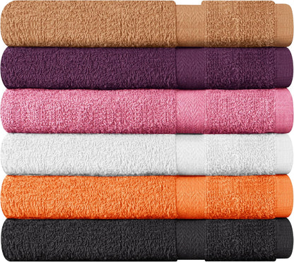 Towel and Linen Mart 100% Cotton 6 Pack Bath Towel Set, Quick Dry, Super Absorbent, Light Weight, Soft, (27 x 54 Pack of 6) (27 x 54 6 Pack, Plum, Pink, Beige, Grey, White, Peach)