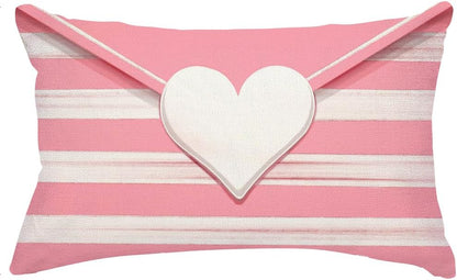 Valentines Throw Pillow Cover 12x20 Inch Striped Envelope Red Heart