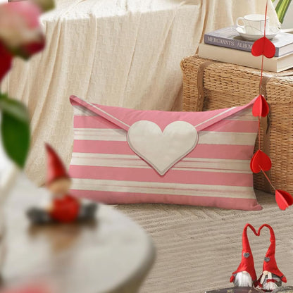 Valentines Throw Pillow Cover 12x20 Inch Striped Envelope Red Heart