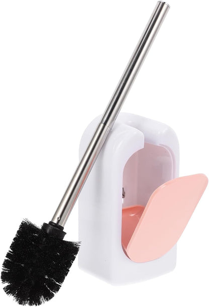 Toilet Brush Set with Long Handle and Soft Bristles, Wall-Mounted Plastic Handle Bathroom Toilet Bowl Brushes for Deep Cleaning, Nordic Pink Bathroom Accessory