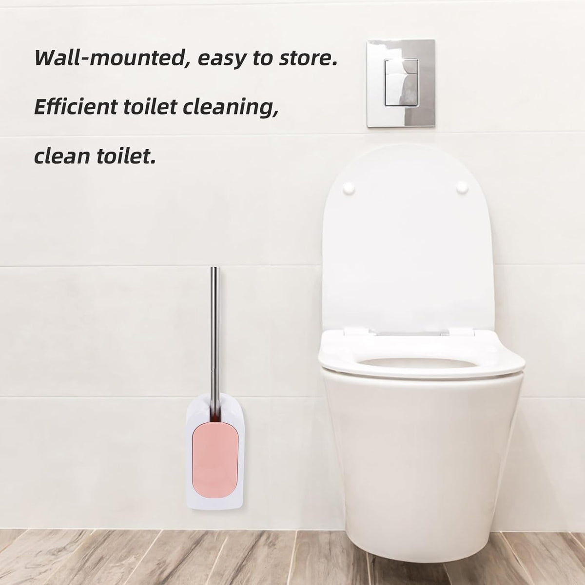 Toilet Brush Set with Long Handle and Soft Bristles, Wall-Mounted Plastic Handle Bathroom Toilet Bowl Brushes for Deep Cleaning, Nordic Pink Bathroom Accessory
