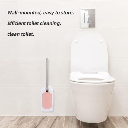 Toilet Brush Set with Long Handle and Soft Bristles, Wall-Mounted Plastic Handle Bathroom Toilet Bowl Brushes for Deep Cleaning, Nordic Pink Bathroom Accessory