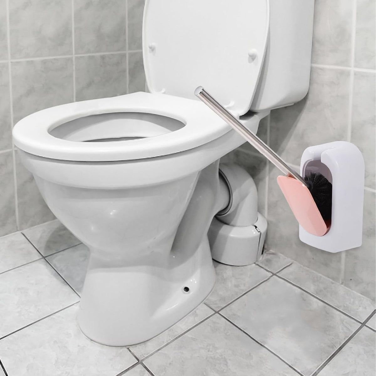 Toilet Brush Set with Long Handle and Soft Bristles, Wall-Mounted Plastic Handle Bathroom Toilet Bowl Brushes for Deep Cleaning, Nordic Pink Bathroom Accessory