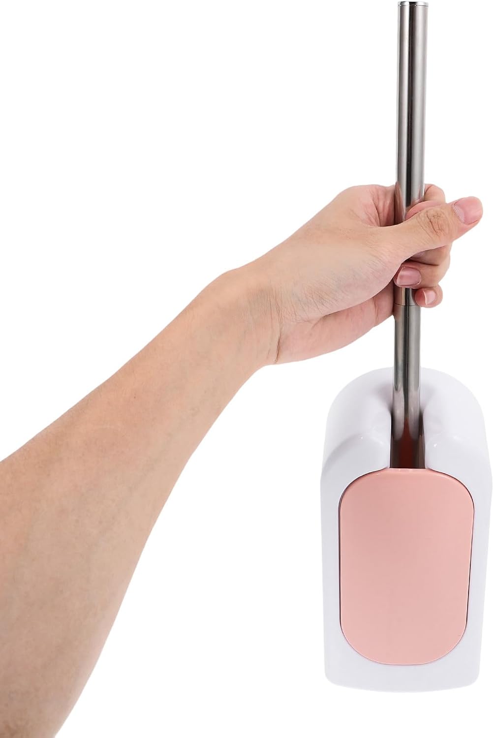 Toilet Brush Set with Long Handle and Soft Bristles, Wall-Mounted Plastic Handle Bathroom Toilet Bowl Brushes for Deep Cleaning, Nordic Pink Bathroom Accessory