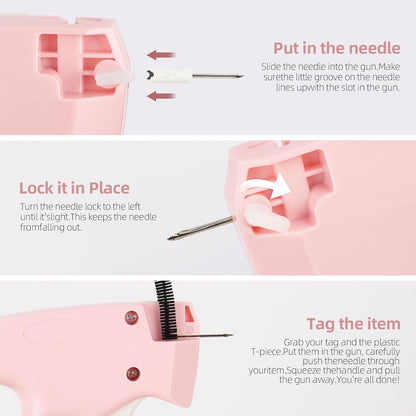 2 Pack Stitch Gun for Clothes, Stitchy Microstitch Tag Gun Quick Clothing Fixer - Sewing Kit Includes 10 Needle, 4000 Fasteners (Pink)