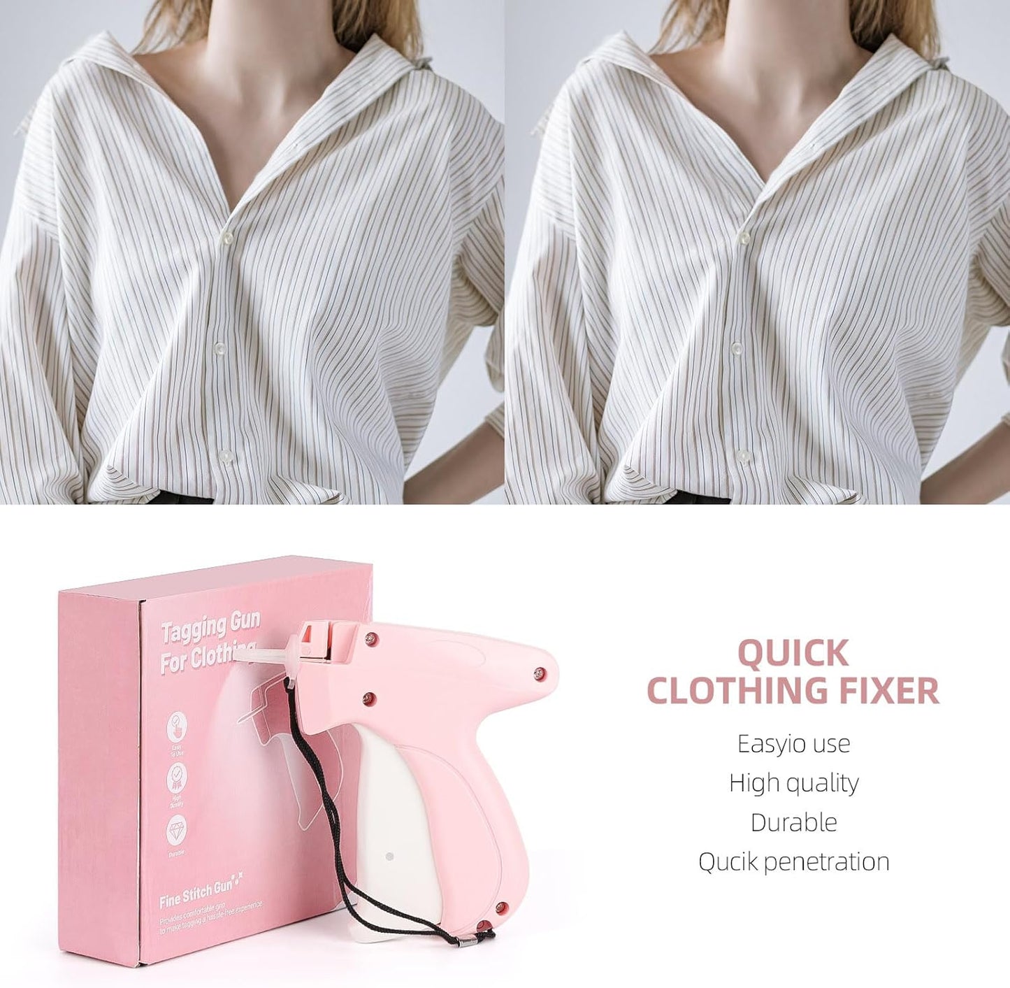 2 Pack Stitch Gun for Clothes, Stitchy Microstitch Tag Gun Quick Clothing Fixer - Sewing Kit Includes 10 Needle, 4000 Fasteners (Pink)