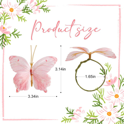 Handmade Pink Butterfly Napkin Ring Set of 12, Rustic Napkin Rings with Green Buckles for Wedding Birthday Valentine's Day Spring Party Dinner Napkin Holder Table Decor (Pink)