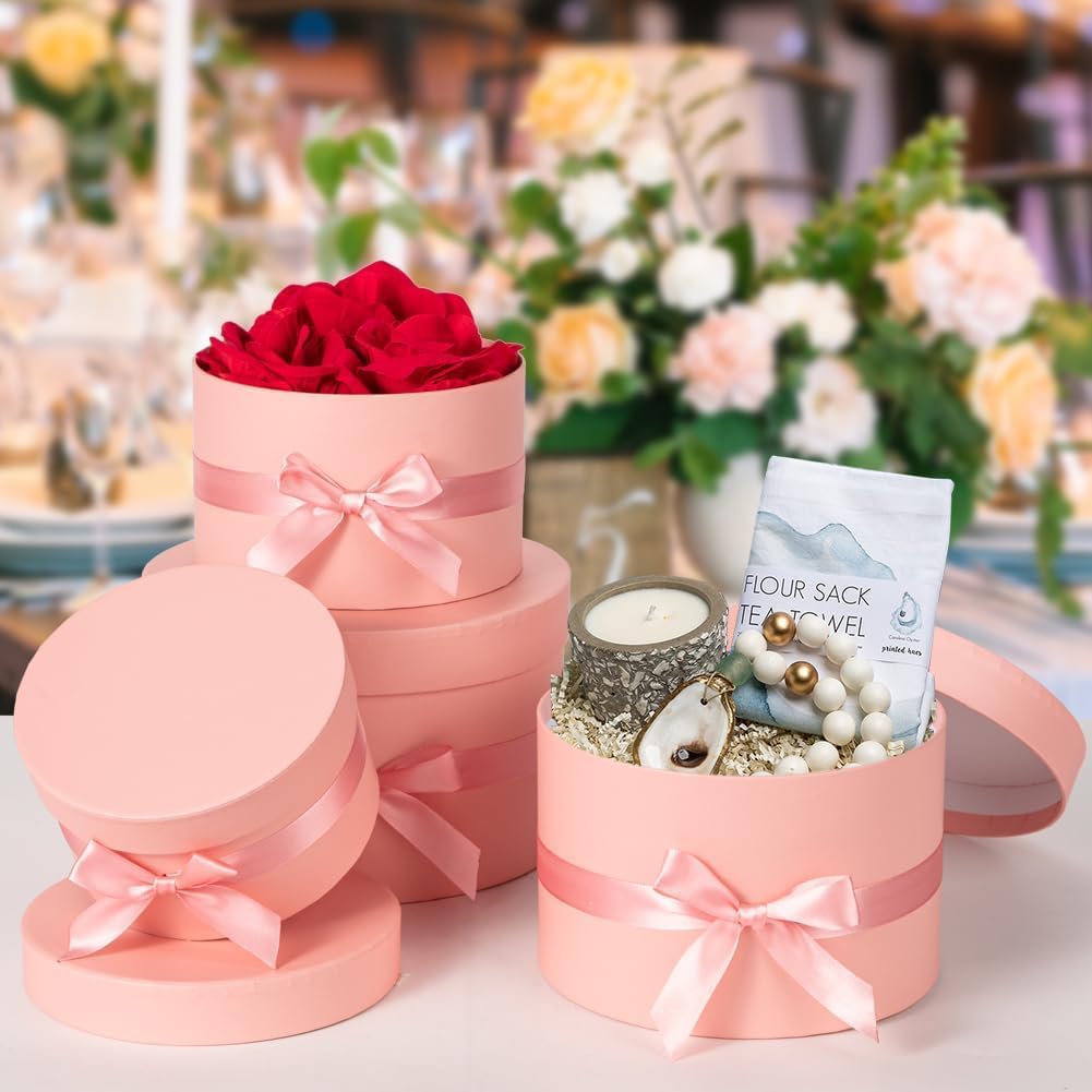 Gift Boxes with Lids for Presents Set of 4 for Arrangements Flowers Wedding Birthday Valentines Bridesmaid Christmas Party Pink