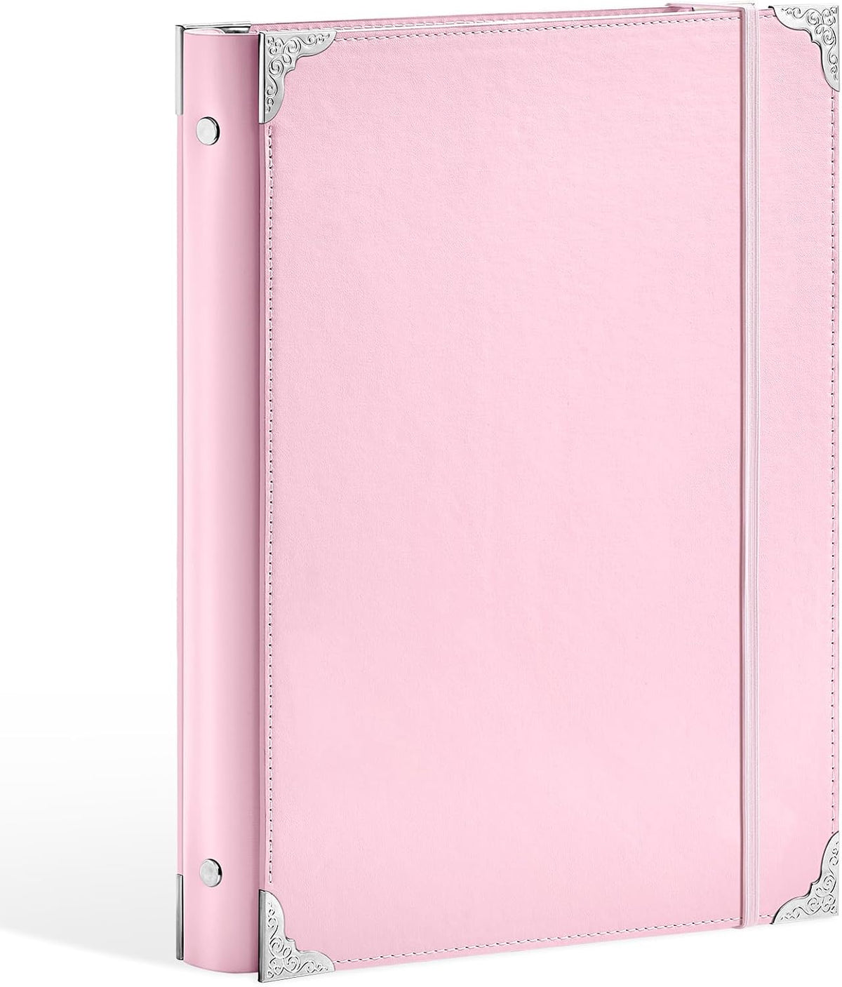 PU Leather 3 Ring Binder Fits 8.5"x11" Letter Size Paper, 1 Inch Round Ring Binder Holds 200 Sheets, Notepad Paper Cover Loose Leaf Organizer for School, Pink