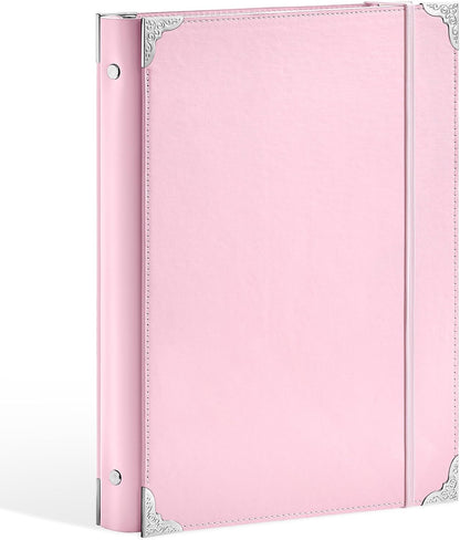 PU Leather 3 Ring Binder Fits 8.5"x11" Letter Size Paper, 1 Inch Round Ring Binder Holds 200 Sheets, Notepad Paper Cover Loose Leaf Organizer for School, Pink