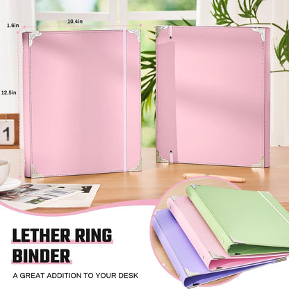 PU Leather 3 Ring Binder Fits 8.5"x11" Letter Size Paper, 1 Inch Round Ring Binder Holds 200 Sheets, Notepad Paper Cover Loose Leaf Organizer for School, Pink