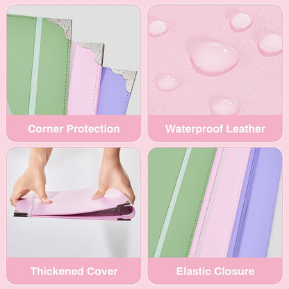 PU Leather 3 Ring Binder Fits 8.5"x11" Letter Size Paper, 1 Inch Round Ring Binder Holds 200 Sheets, Notepad Paper Cover Loose Leaf Organizer for School, Pink