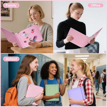 PU Leather 3 Ring Binder Fits 8.5"x11" Letter Size Paper, 1 Inch Round Ring Binder Holds 200 Sheets, Notepad Paper Cover Loose Leaf Organizer for School, Pink
