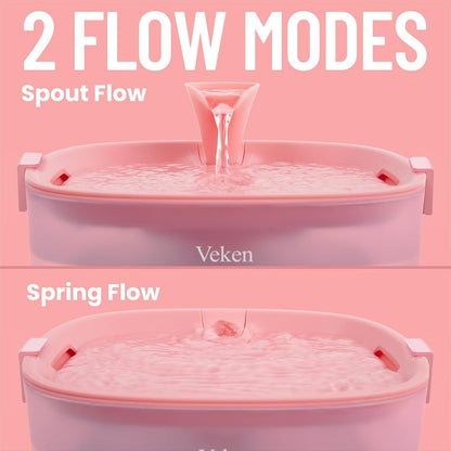 Veken Cat Water Fountain with Detachable Tank & Secure Clips, Easy to Clean & Assemble, 85oz/2.5L Pet Drinking Dispenser with Quiet Operation & LED Light, Cats, Dogs and Small Pets, Red
