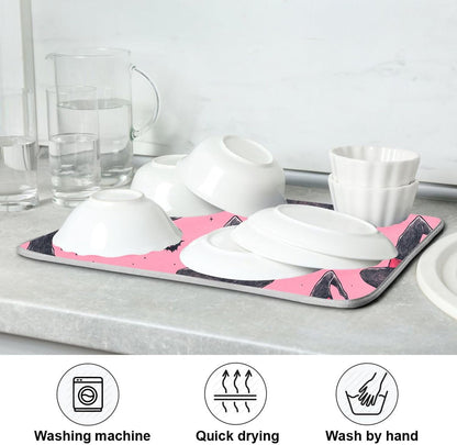 Witch Bow Hot Pink Dish Drying Mat for Kitchen Countertop 16x18 Halloween Bowknot Bat Small Drying Mat Reusable Quick Dry Dish Sink Mats Easy Clean Decorative Essentials