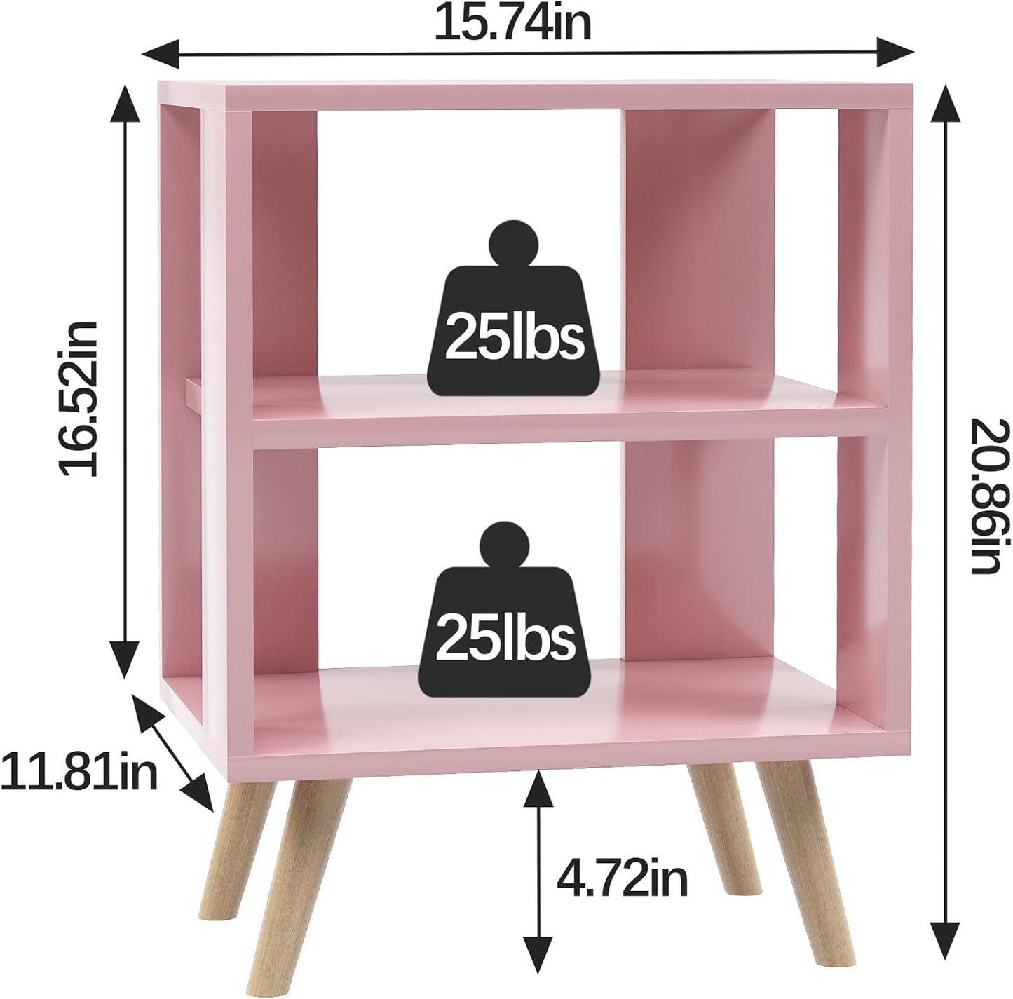 Night Stand, Pink Kids Nightstand, Modern End Table with Open Storage, 2-Tier Nursery Bedside Table for Small Space, Living Room, Bedroom