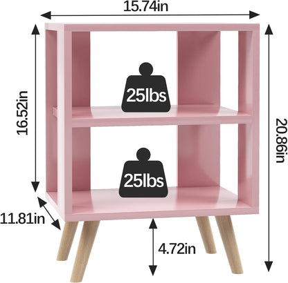 Night Stand, Pink Kids Nightstand, Modern End Table with Open Storage, 2-Tier Nursery Bedside Table for Small Space, Living Room, Bedroom
