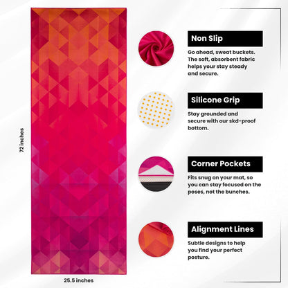 Yoga Drip: Hot Yoga Towel – Non Slip Yoga Mat Towel with Corner Pockets, Silicone Grip Dots & Subtle Alignment Lines | Sweat Absorbent, Moisture Wicking, Quick Dry | No Bunching or Sliding | 72” x 26”