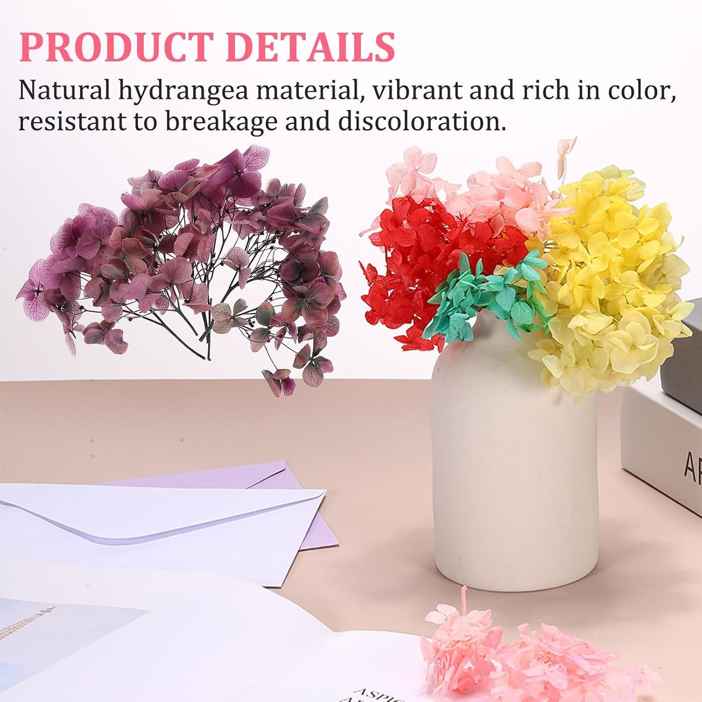 Dried Hydrangea Flower, 10g Natural Pressed Flowers Real Hydrangeas Petals for DIY Resin Crafts Card Floral Gift Candle Making Decor, Gradient Pink Gray