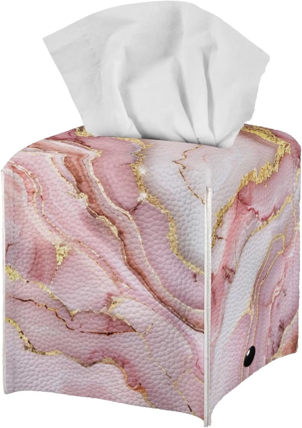 Pink Marble Cute Tissue Box Cover Modern Tissue Case Facial Paper Organizers Dispenser 5.1x5.5Inch PU Tissue Boxes for Desk Decor