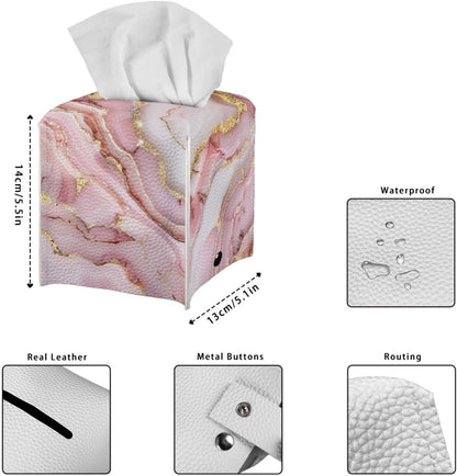 Pink Marble Cute Tissue Box Cover Modern Tissue Case Facial Paper Organizers Dispenser 5.1x5.5Inch PU Tissue Boxes for Desk Decor