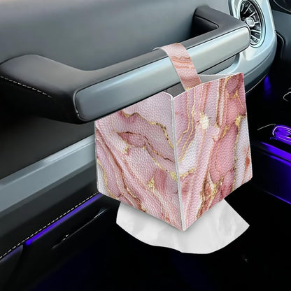 Pink Marble Cute Tissue Box Cover Modern Tissue Case Facial Paper Organizers Dispenser 5.1x5.5Inch PU Tissue Boxes for Desk Decor