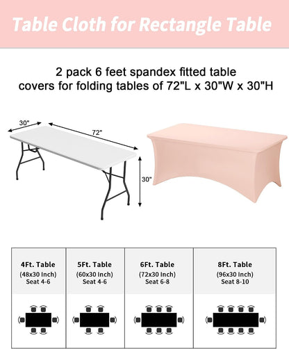 2 Pack 6FT Light Pink Tablecloth Rectangle Spandex Table Cover