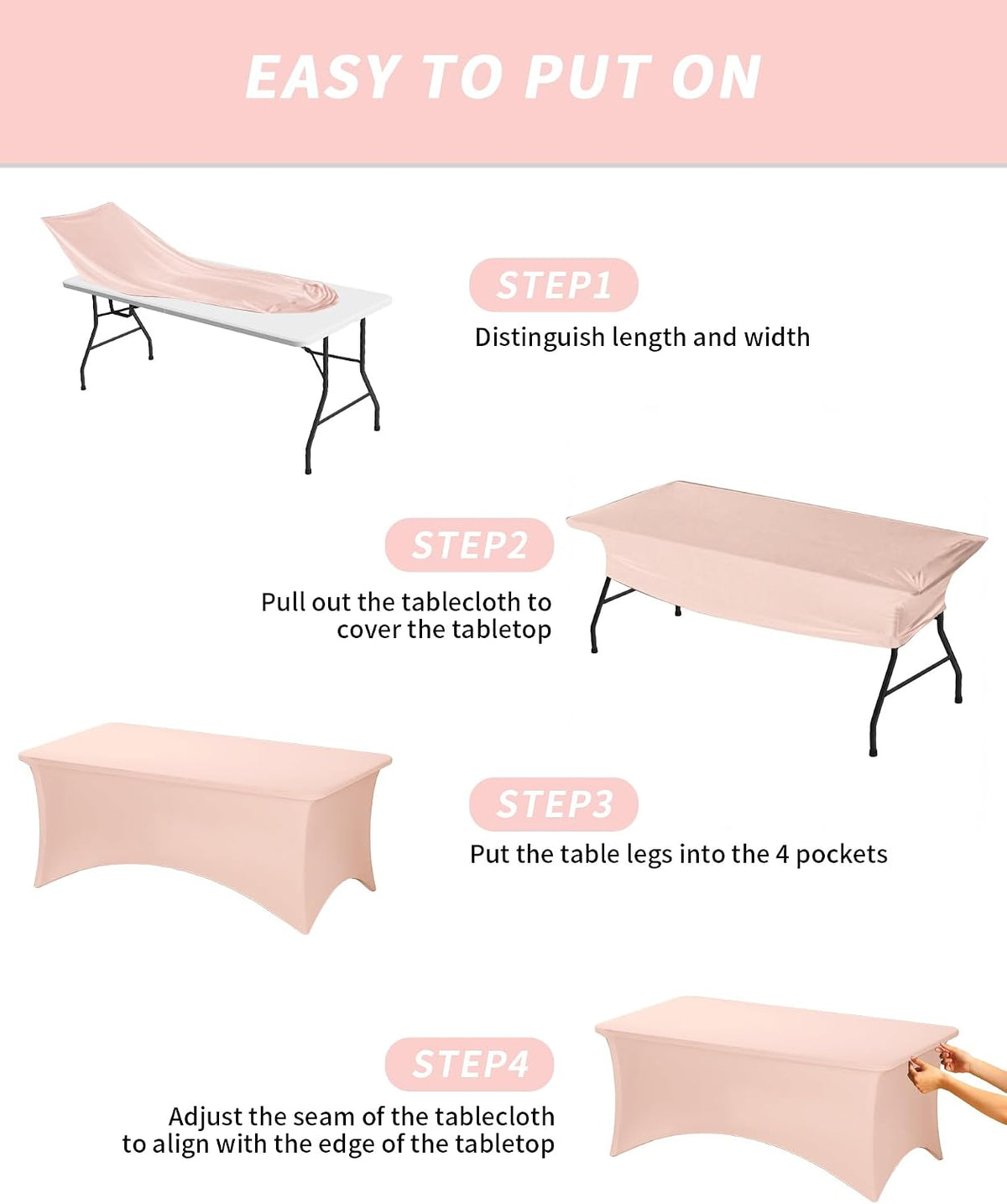 2 Pack 6FT Light Pink Tablecloth Rectangle Spandex Table Cover