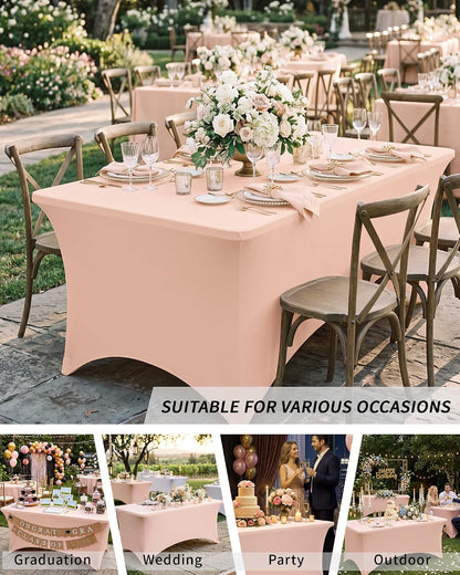 2 Pack 6FT Light Pink Tablecloth Rectangle Spandex Table Cover