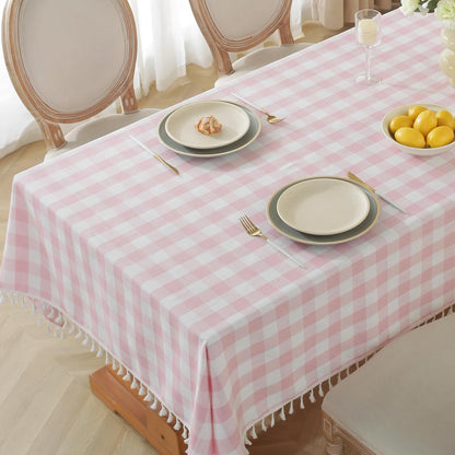 Pink Gingham Tablecloth Rectangle 55 x 120 Inch, Washable Checkered Plaid Table Cloth Heavy Duty Linen Cotton Fabric for Summer Outdoor Picnic Party Dining