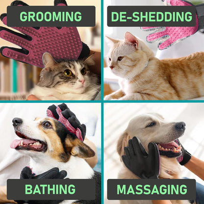 Pet Grooming Gloves for Dogs and Cats - Grooming Mitt for Dogs -Cat Gloves - Hair Removal Bruh - All Hair Types