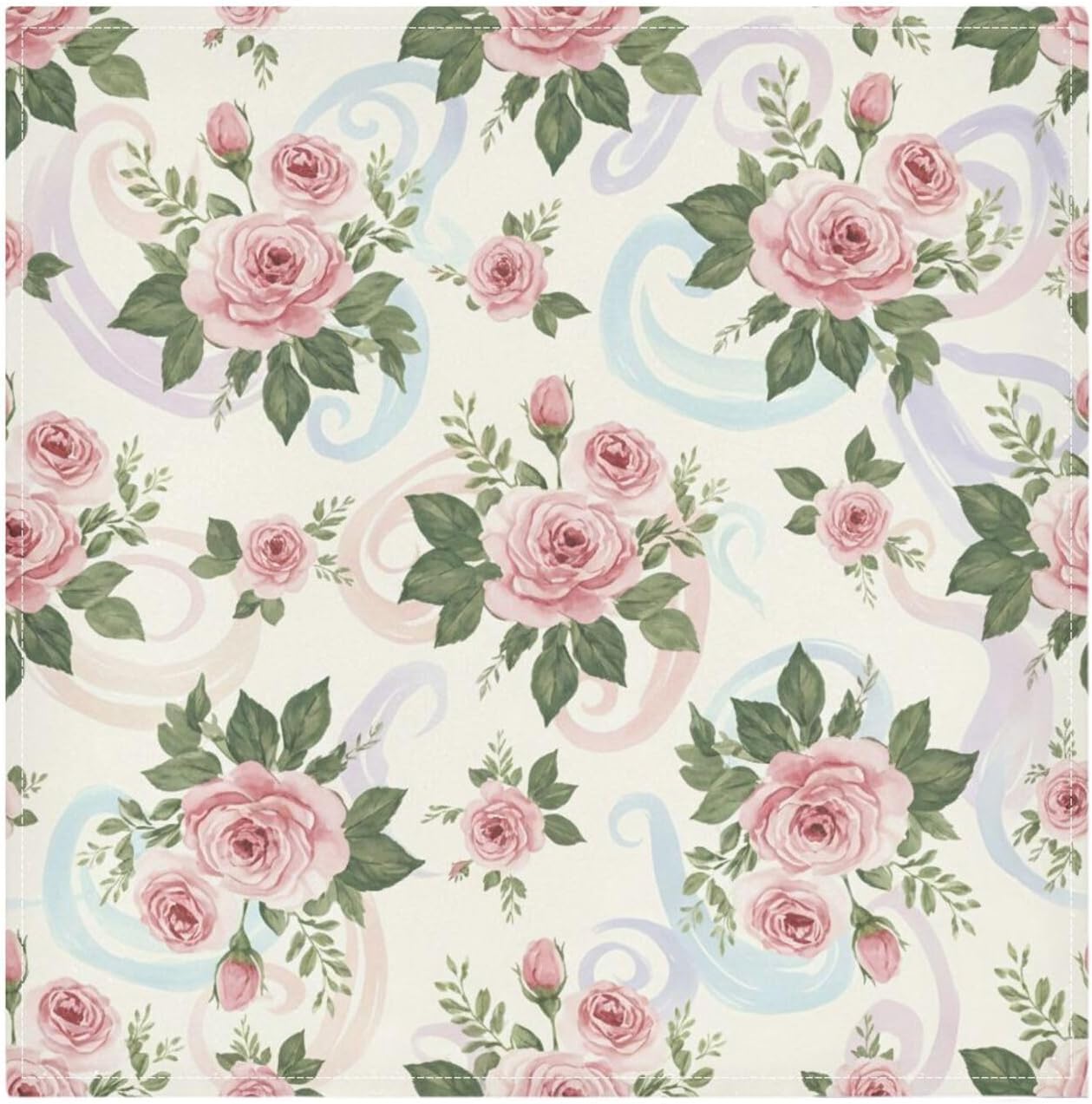 Pink Roses 4 Pack Cloth Napkins 20x20 Inch, Square Smooth Napkins Washable and Reusable Ideal for Party, Wedding and Lunch/Dinner