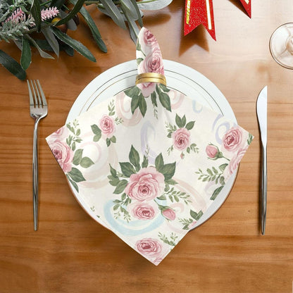 Pink Roses 4 Pack Cloth Napkins 20x20 Inch, Square Smooth Napkins Washable and Reusable Ideal for Party, Wedding and Lunch/Dinner