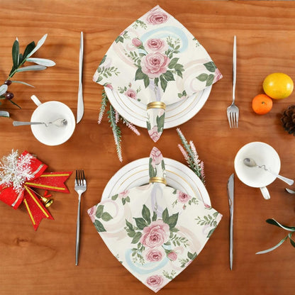 Pink Roses 4 Pack Cloth Napkins 20x20 Inch, Square Smooth Napkins Washable and Reusable Ideal for Party, Wedding and Lunch/Dinner