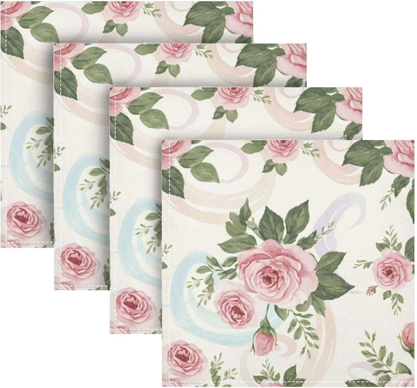 Pink Roses 4 Pack Cloth Napkins 20x20 Inch, Square Smooth Napkins Washable and Reusable Ideal for Party, Wedding and Lunch/Dinner