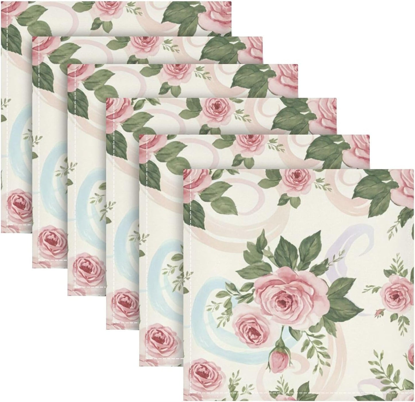 Pink Roses 4 Pack Cloth Napkins 20x20 Inch, Square Smooth Napkins Washable and Reusable Ideal for Party, Wedding and Lunch/Dinner