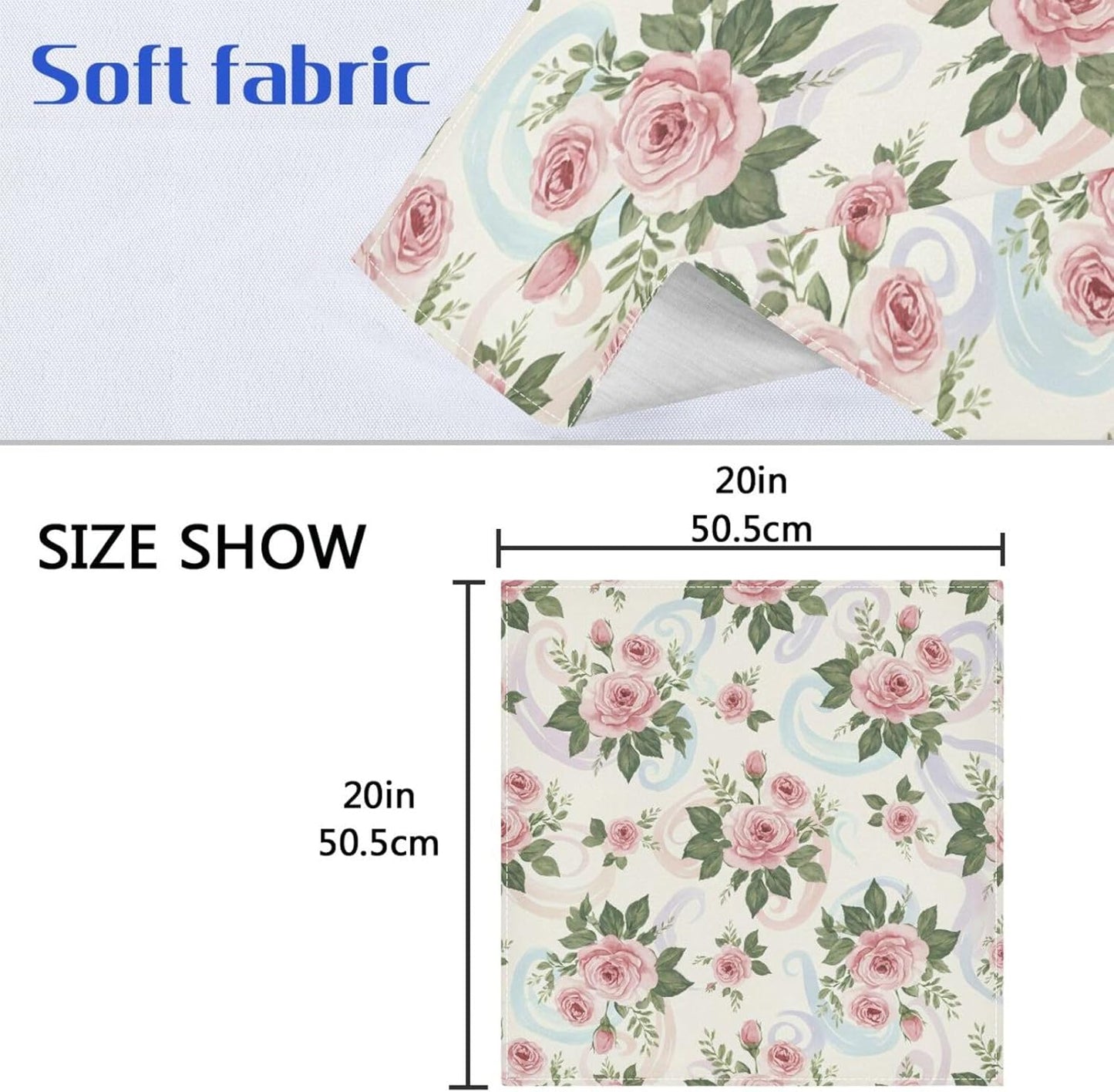 Pink Roses 4 Pack Cloth Napkins 20x20 Inch, Square Smooth Napkins Washable and Reusable Ideal for Party, Wedding and Lunch/Dinner