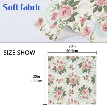 Pink Roses 4 Pack Cloth Napkins 20x20 Inch, Square Smooth Napkins Washable and Reusable Ideal for Party, Wedding and Lunch/Dinner