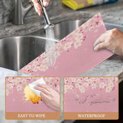 Japanese Cherry Blossom Placemats Set of 6 Washable Table Mats for Kitchen Dining Table,Heat-Resistant Pink Flowers Place Mats for Indoor Outdoor Party Holiday Decoration