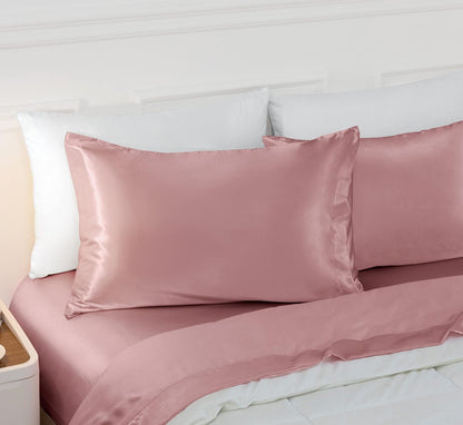 Vonty Pink Champagne Satin Pillowcases Standard 20x26, Envelope Closure