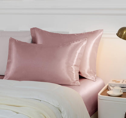 Vonty Pink Champagne Satin Pillowcases Standard 20x26, Envelope Closure