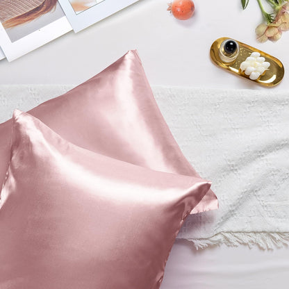 Vonty Pink Champagne Satin Pillowcases Standard 20x26, Envelope Closure