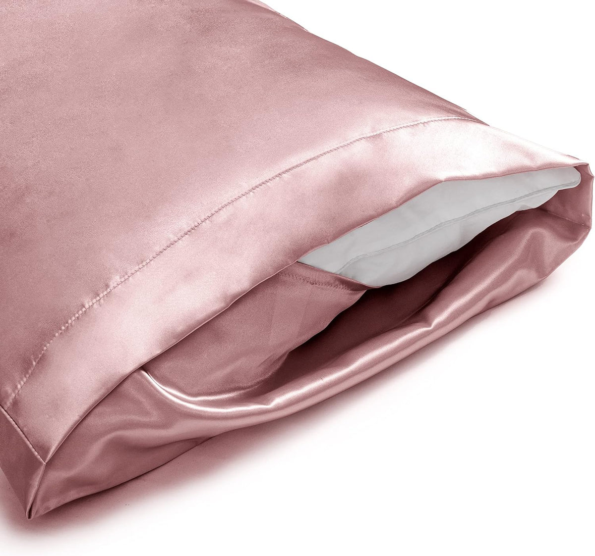 Vonty Pink Champagne Satin Pillowcases Standard 20x26, Envelope Closure