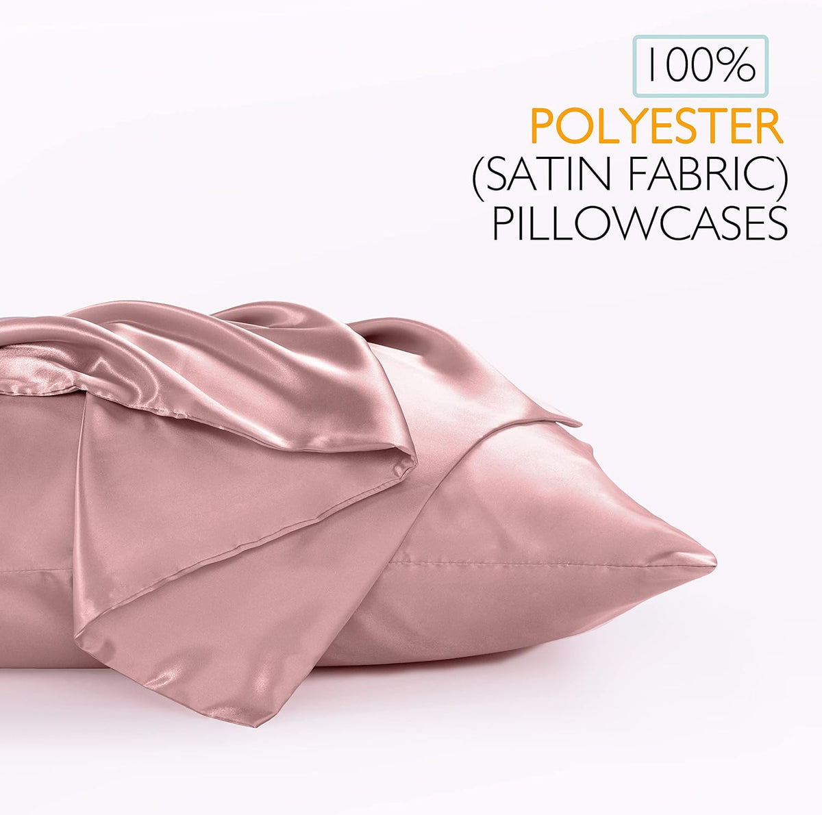 Vonty Pink Champagne Satin Pillowcases Standard 20x26, Envelope Closure