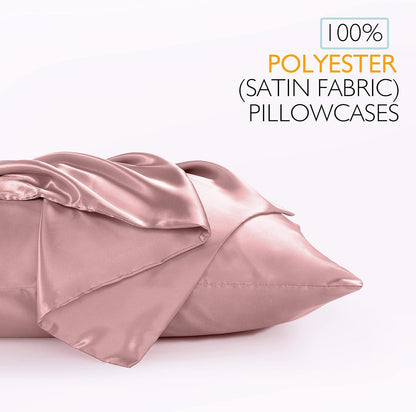 Vonty Pink Champagne Satin Pillowcases Standard 20x26, Envelope Closure