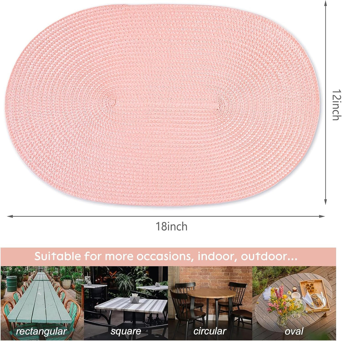 Placemats Set of 4 for Dining Table Washable Woven Non-Slip 18x12 inches Placemat Heat-Resistant Durable Table Mats for Dining Table Easy to Clean(Pink 4)