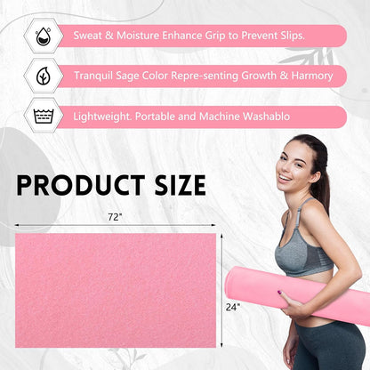 4 Pack 72 x 24 Inch Non Slip Microfiber Yoga Mat Towels, Pink