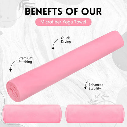 4 Pack 72 x 24 Inch Non Slip Microfiber Yoga Mat Towels, Pink