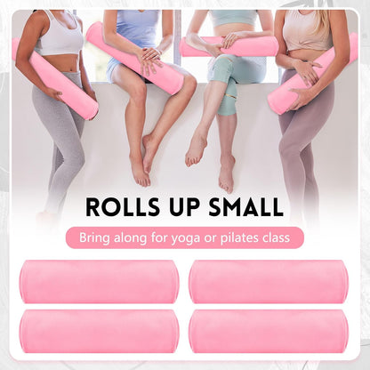 4 Pack 72 x 24 Inch Non Slip Microfiber Yoga Mat Towels, Pink